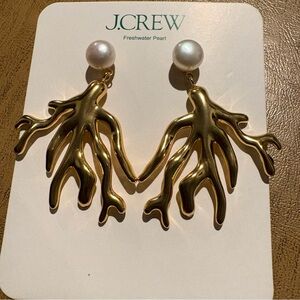 J. Crew Gold Coral-Inspired with Genuine Pearl Earrings